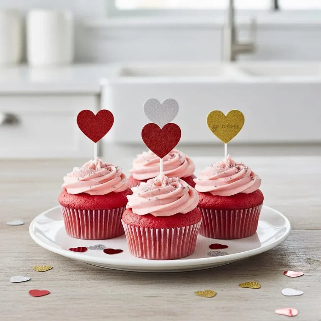Glitter Heart Cake Topper Set | Premium Sparkle Picks for Cakes, Cupcakes & Desserts | Pack of 10 - Image 4