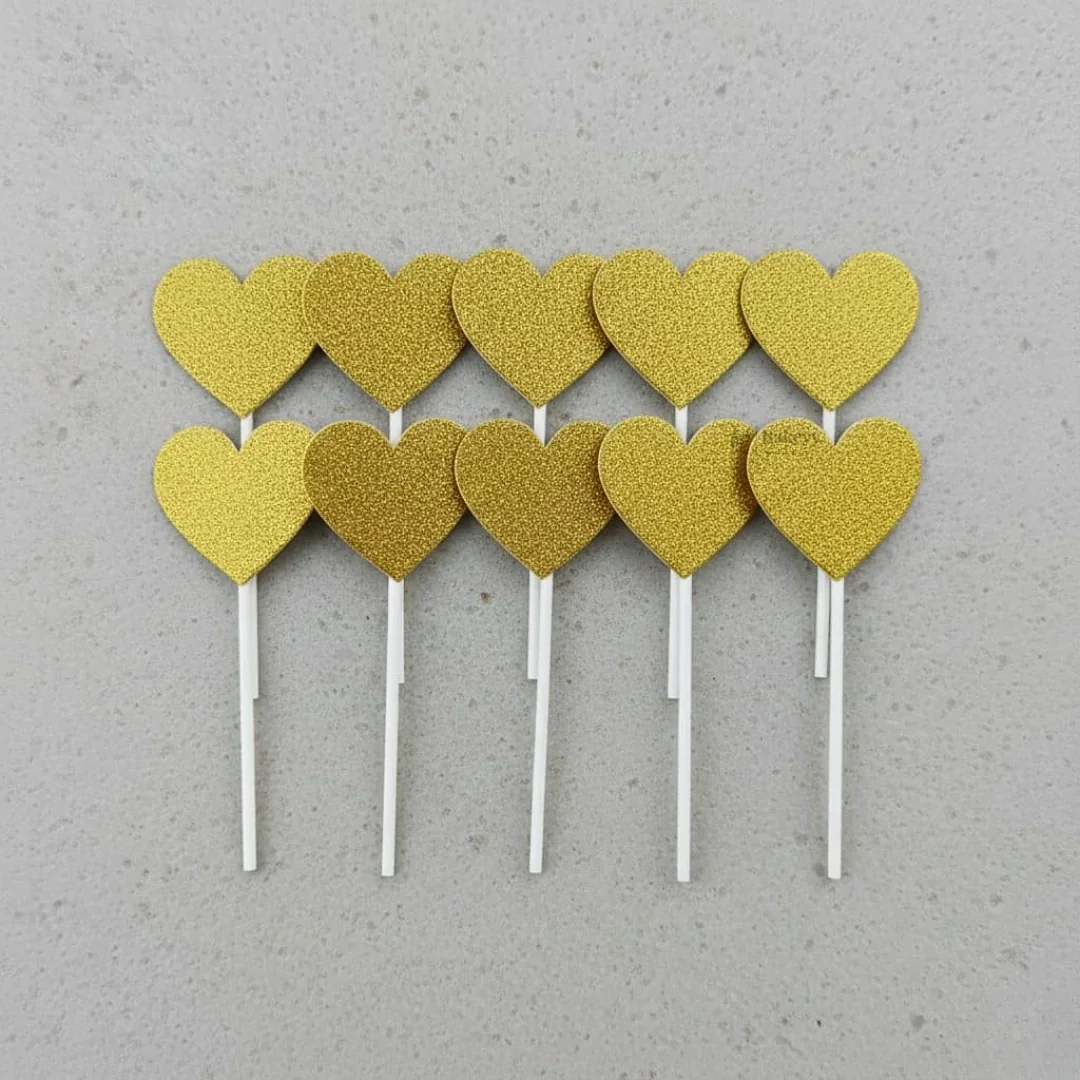 Glitter Heart Cake Topper Set | Premium Sparkle Picks for Cakes, Cupcakes & Desserts | Pack of 10 - Image 5