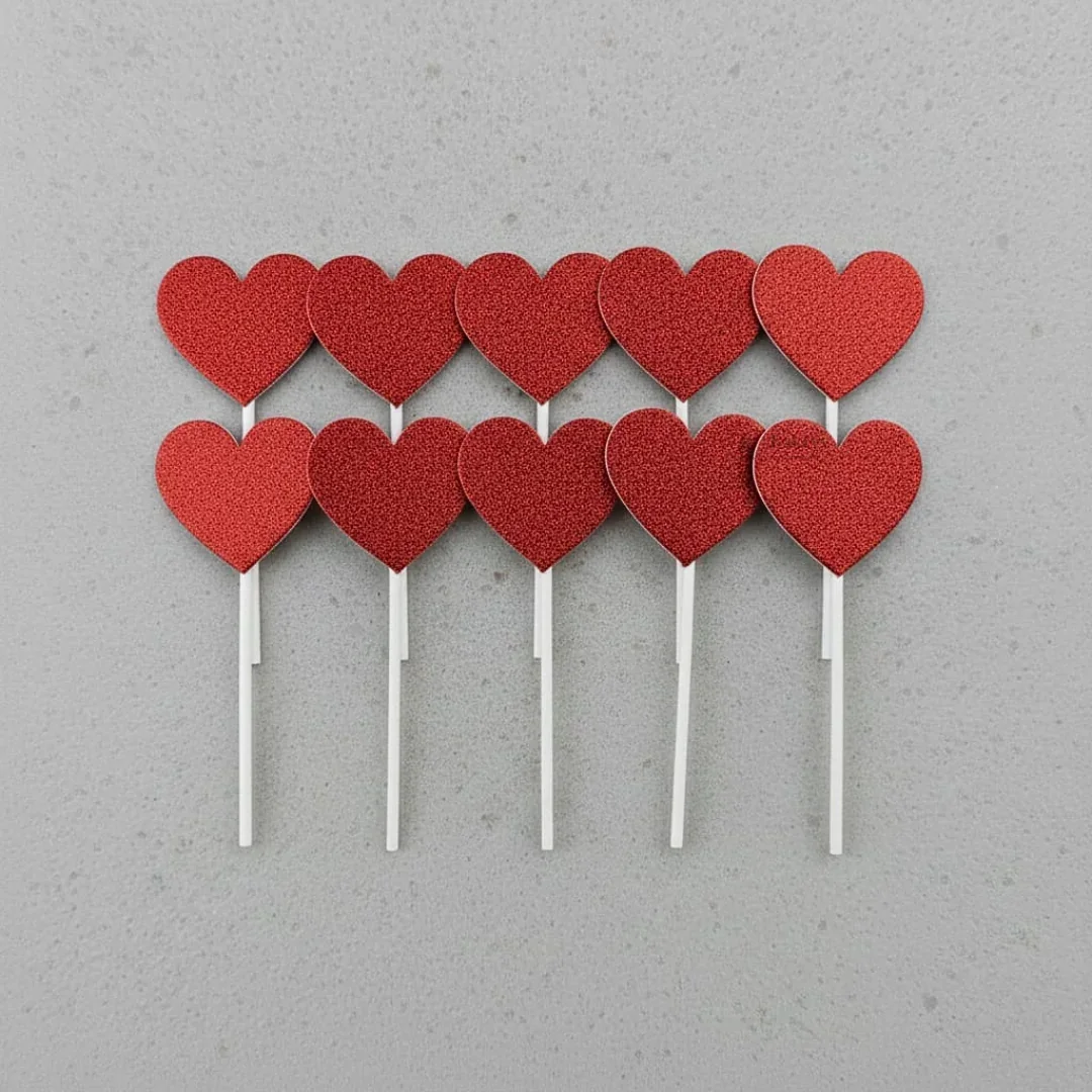 Glitter Heart Cake Topper Set | Premium Sparkle Picks for Cakes, Cupcakes & Desserts | Pack of 10 - Image 6