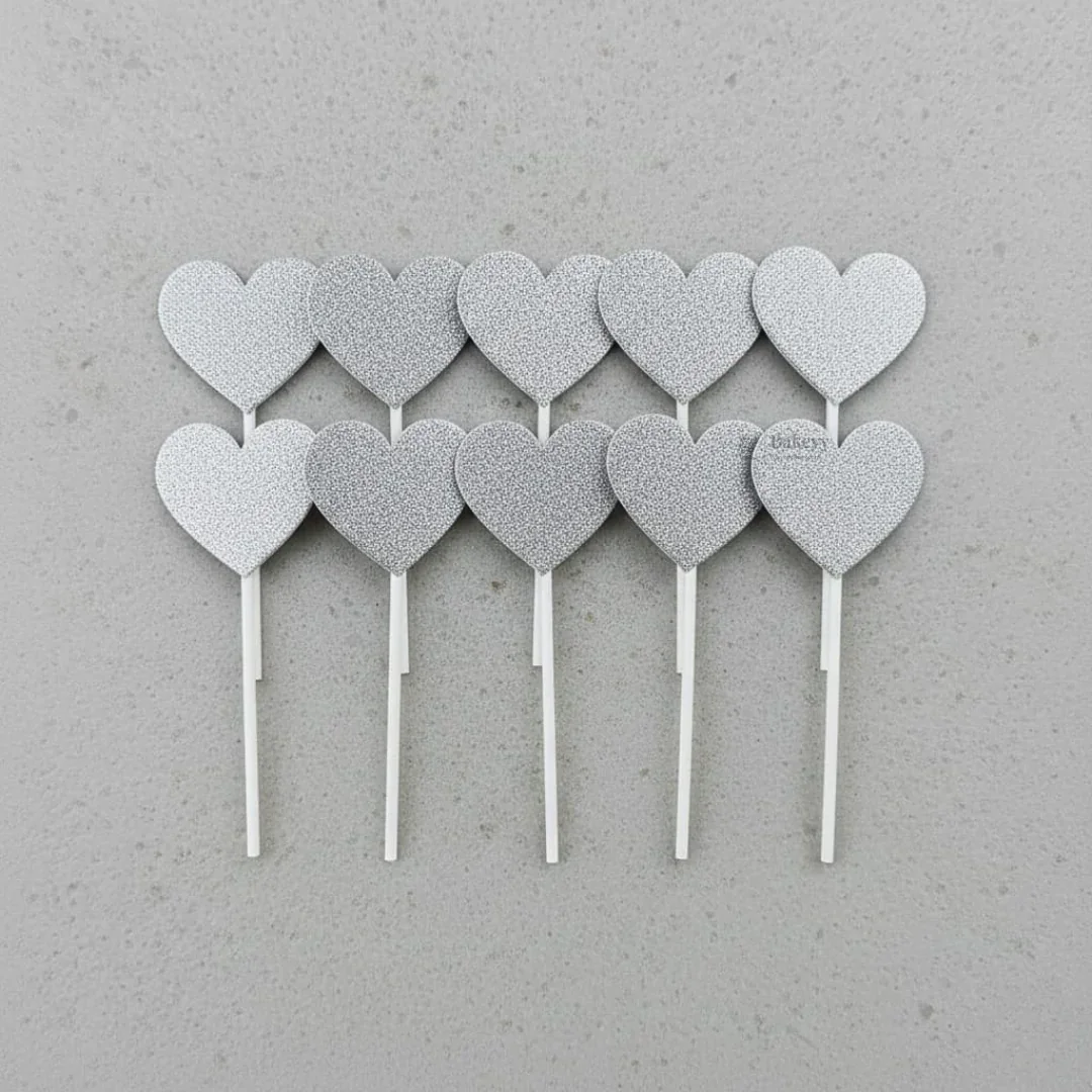 Glitter Heart Cake Topper Set | Premium Sparkle Picks for Cakes, Cupcakes & Desserts | Pack of 10 - Image 7