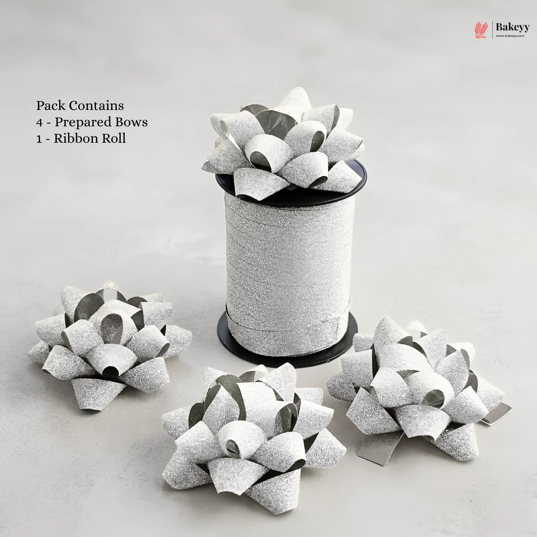 Glitter Ribbon Roll with Glitter Bow Ribbon | Multiple Color Options | 4-Bow+1-Roll Per Pack| Pack of 1 - Image 8