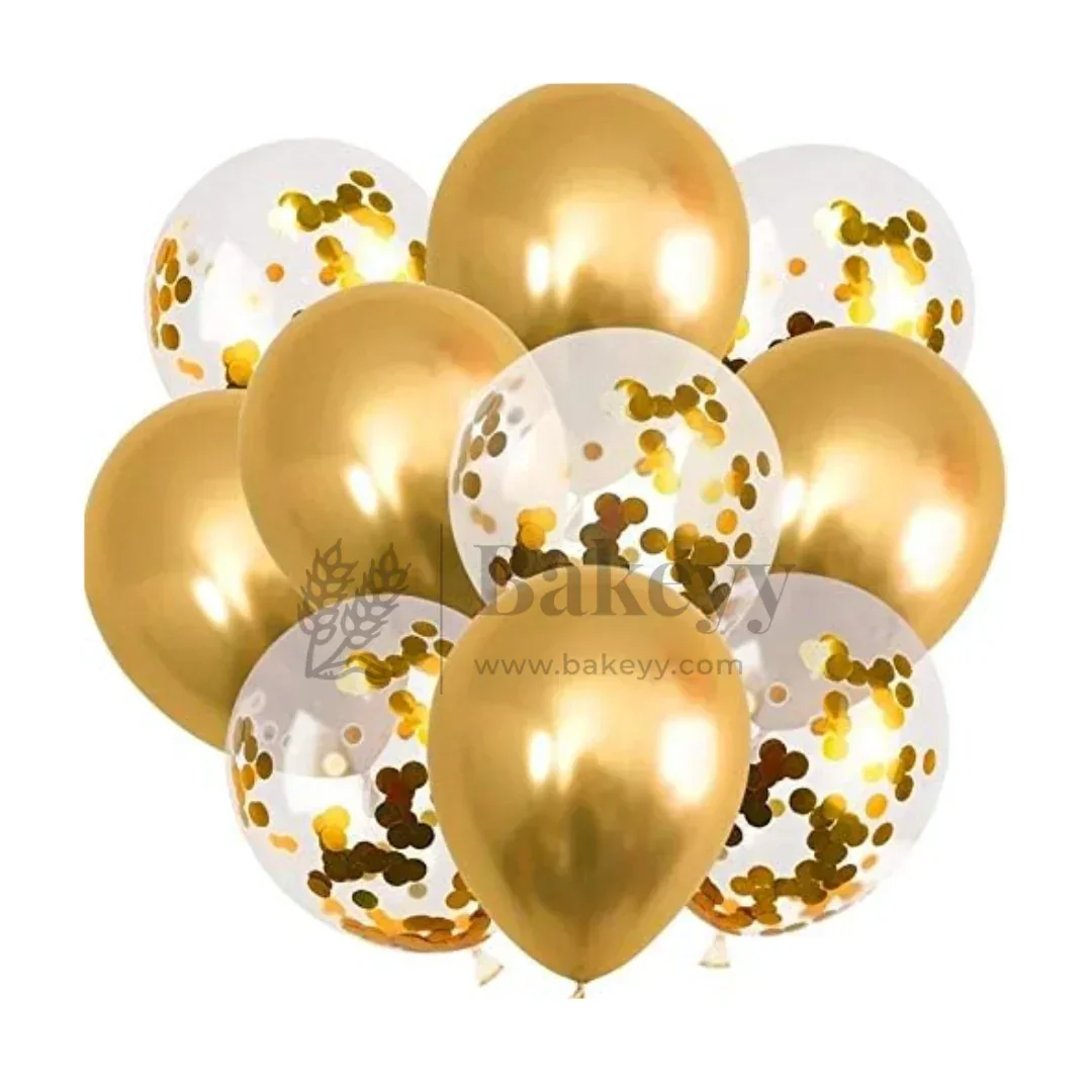 Gold Balloon Set – Latex & Confetti Combo | Party Decoration Combo | 10 pc Set | Pack of 1