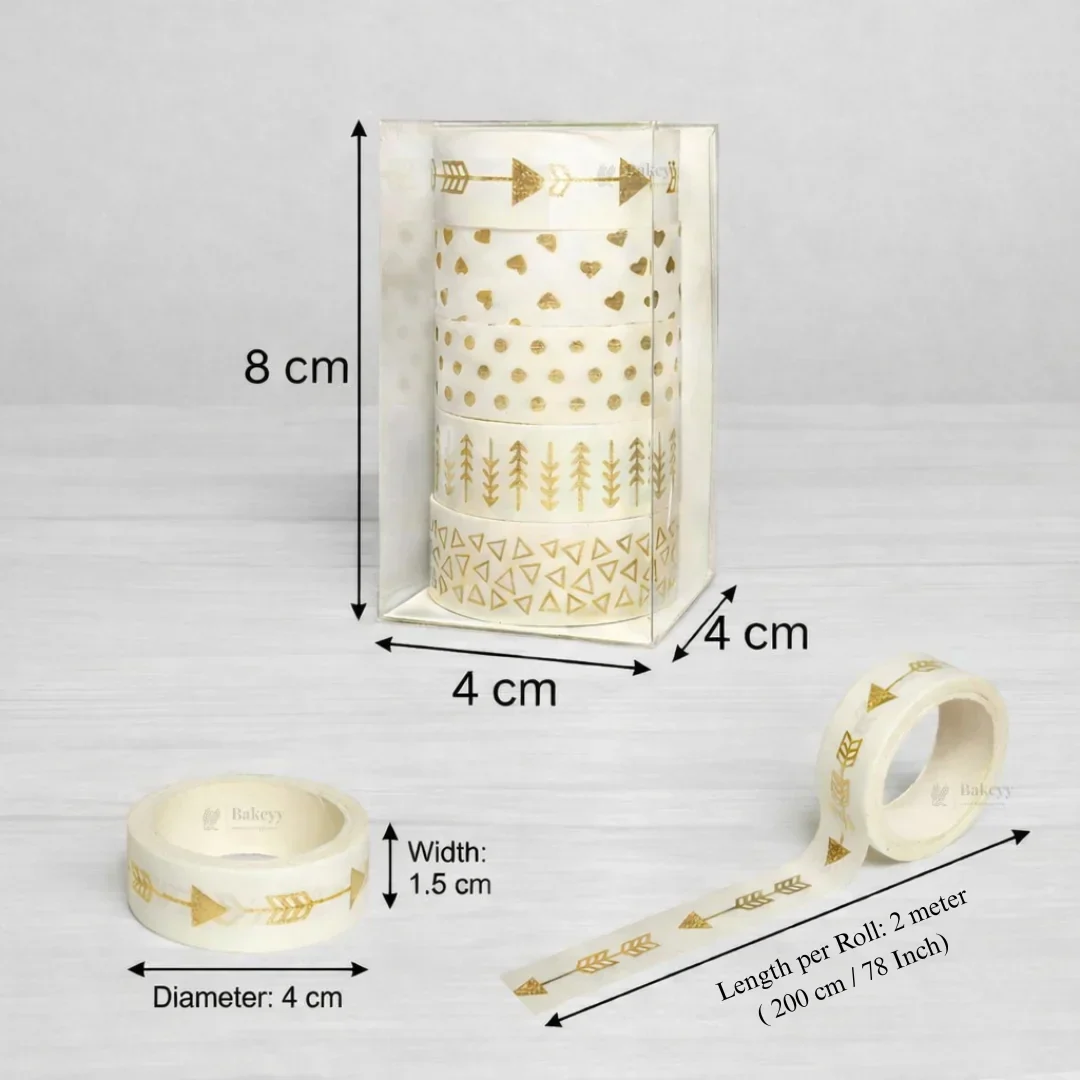 Gold Foil Decorative Washi Tape Set | Cake Decoration | 5 Pieces per Pack | Pack of 1 - Image 2