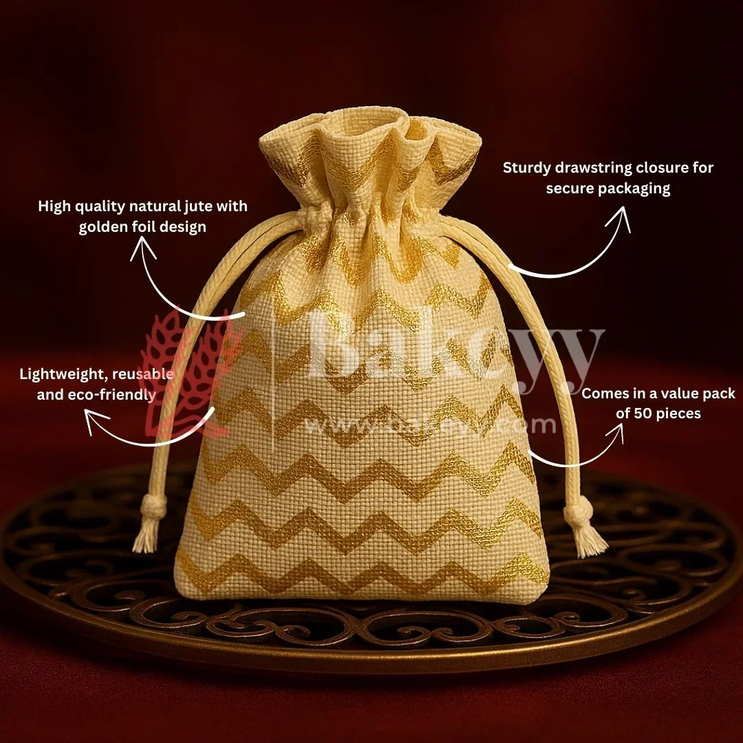 10x14 Cm | Gold Foiling Jute Potli Bags | Pack of 50 - Image 4