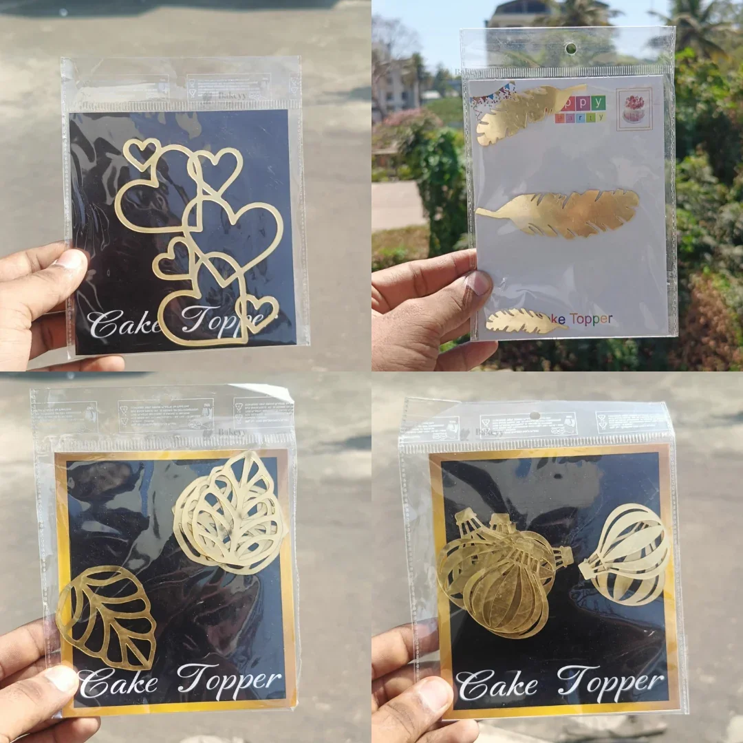 Gold Metallic Cake Topper Cutouts Set | Assorted Designs for Cake Decoration | Pack of 1 - Image 2