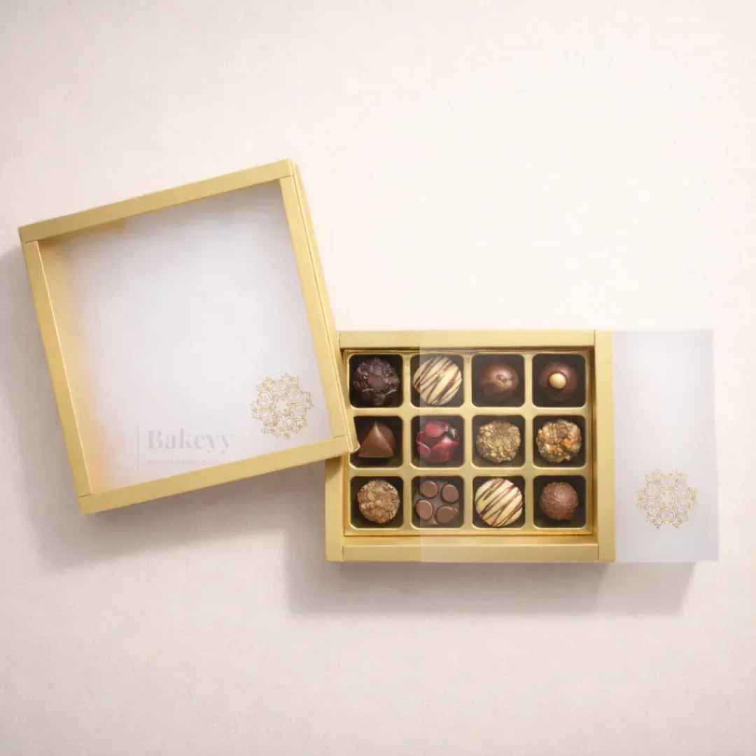 Gold Sliding Chocolate Box with Gold Cavity | Premium Gift Box for Chocolates | Pack of 10