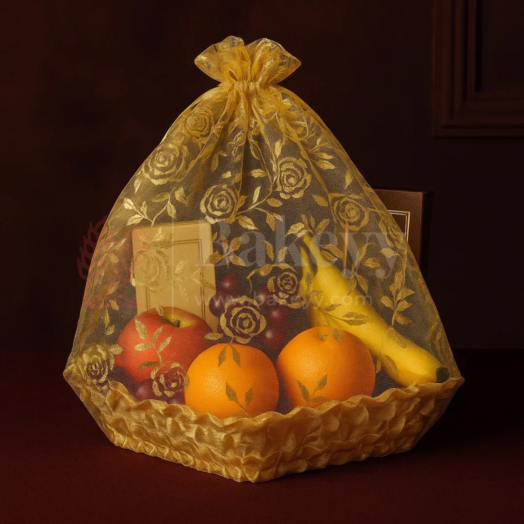 Gold Square Decorative Net Basket | Hamper Basket | Pack of 1 - Image 4