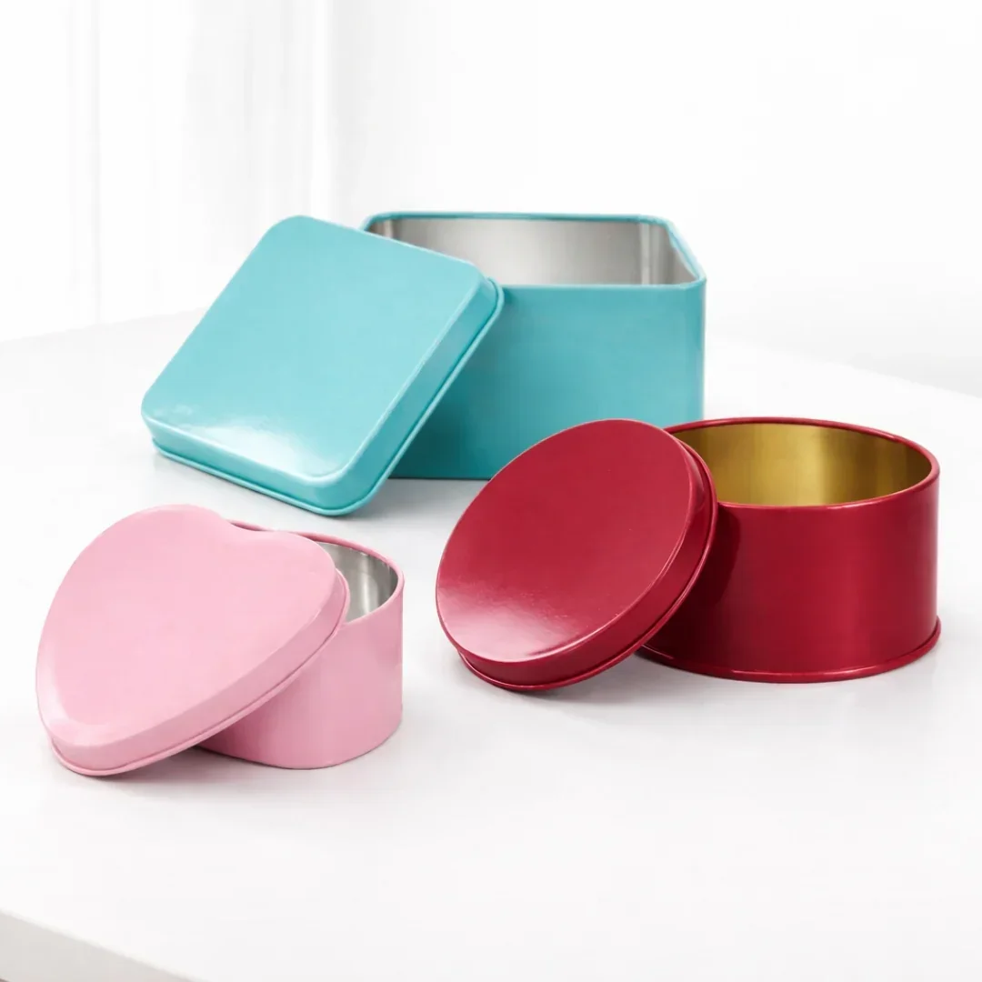 Color Plain Tin Boxes | Multiple Shape Option Available | Heart, Circle, Square Box | Empty Boxes | Chocolate and Small Gifts Box | Pack of 6