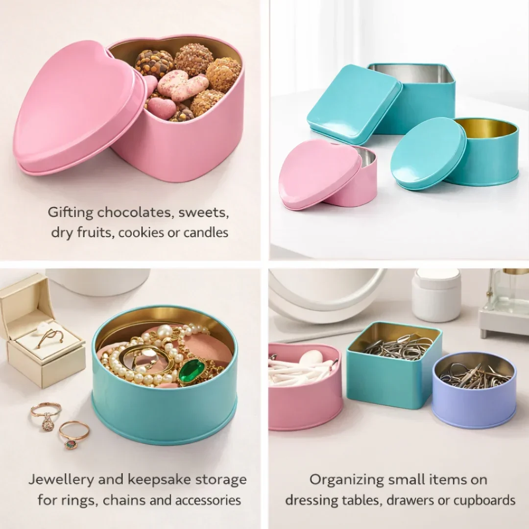 Color Plain Tin Boxes | Multiple Shape Option Available | Heart, Circle, Square Box | Empty Boxes | Chocolate and Small Gifts Box | Pack of 6 - Image 4