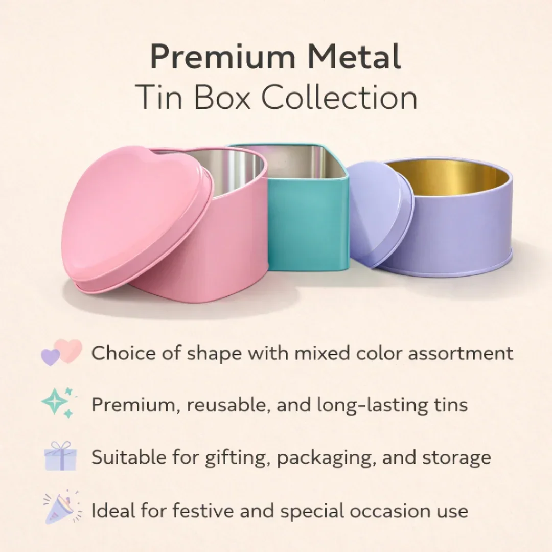 Color Plain Tin Boxes | Multiple Shape Option Available | Heart, Circle, Square Box | Empty Boxes | Chocolate and Small Gifts Box | Pack of 6 - Image 8