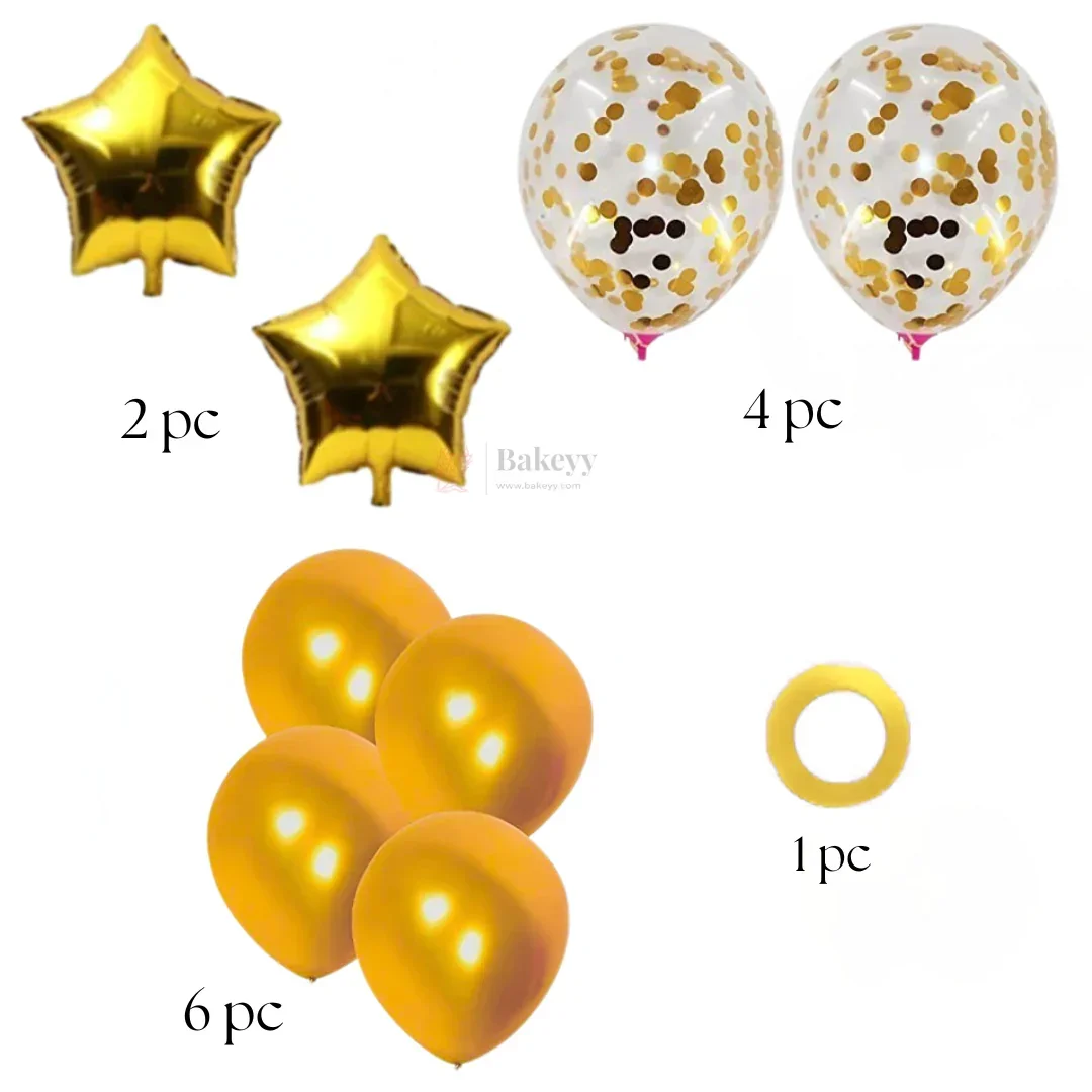 Gold Star Balloon Decoration Set | Star Foil Balloons with Gold Metallic & Gold Confetti Balloons | Party Decor Combo Kit | 13 Pcs Set | Pack of 1 - Image 2