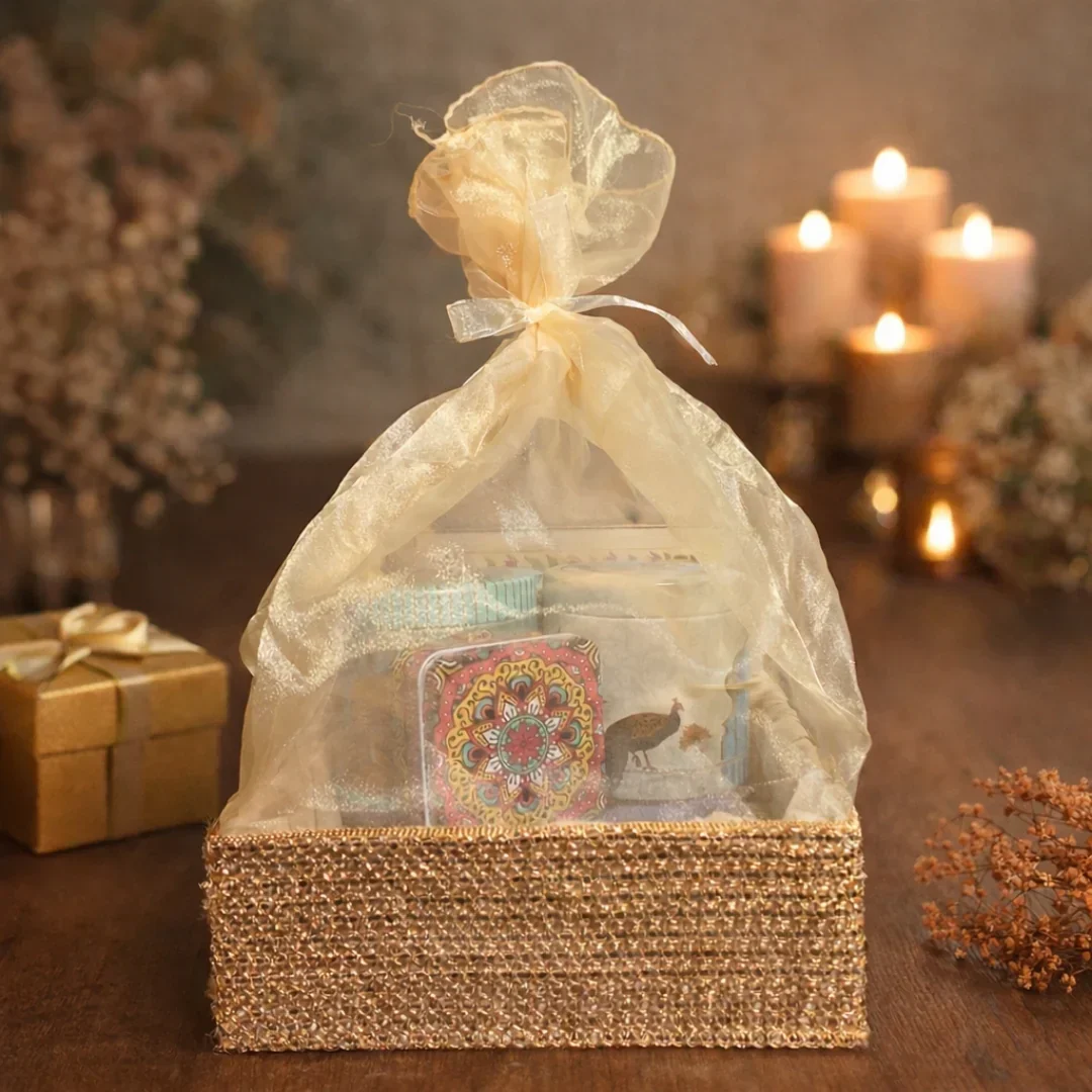 Golden Diamond Mesh Gift Box with Net | Premium Return Gift Packaging | Pack of 1 - Image 3