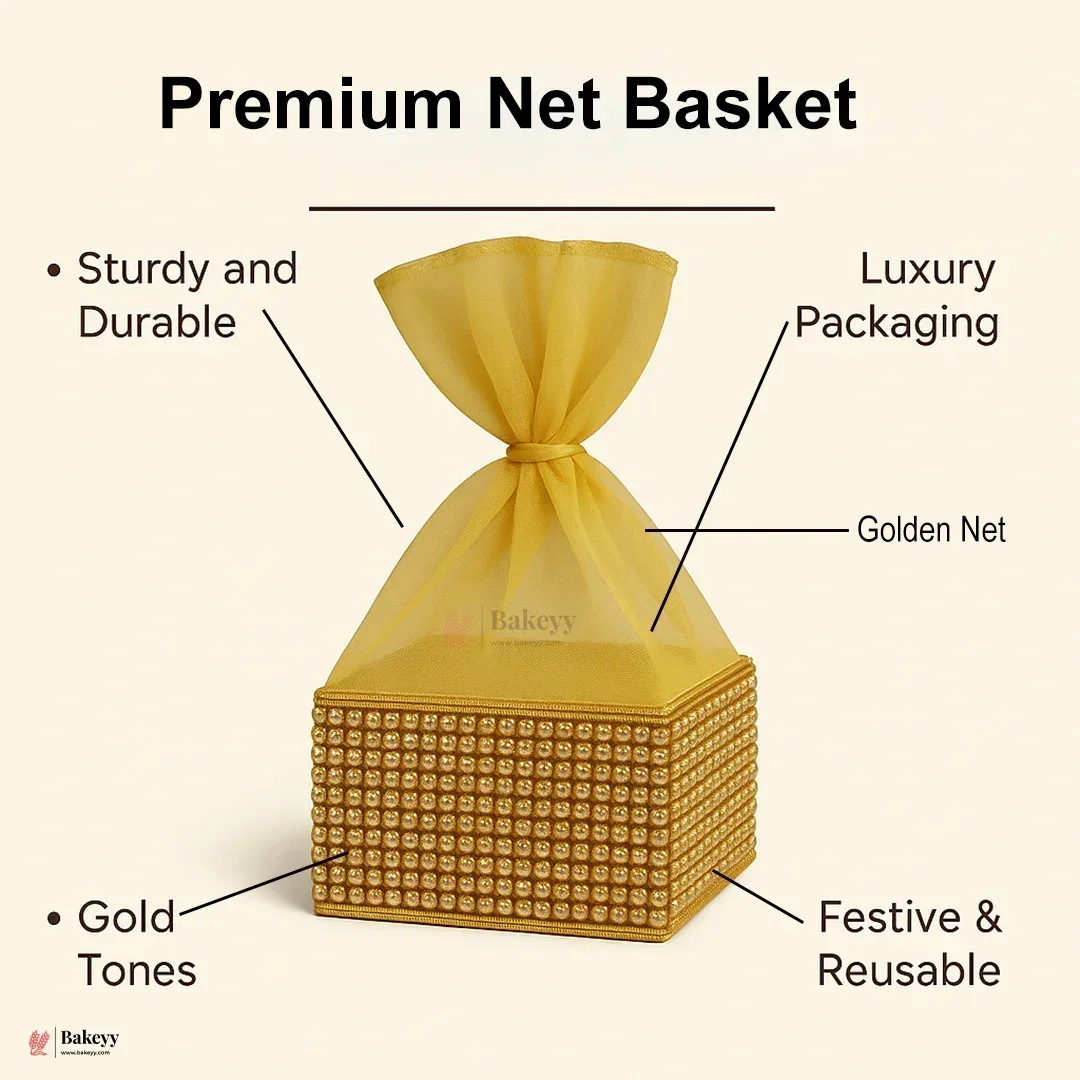 Golden Diamond Mesh Gift Box with Net | Premium Return Gift Packaging | Pack of 1 - Image 4