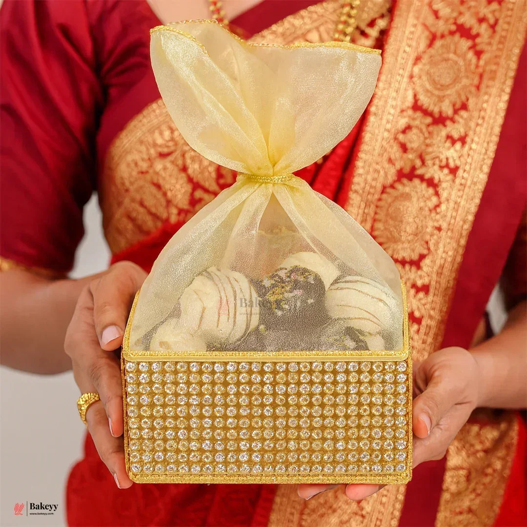 Golden Diamond Mesh Gift Box with Net | Premium Return Gift Packaging | Pack of 1 - Image 5