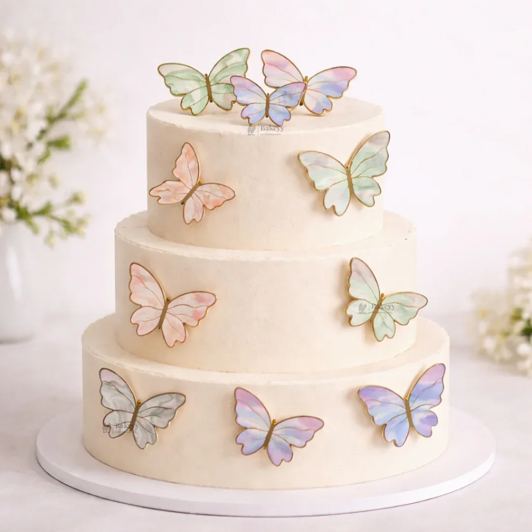 Golden-Embossed Blush Butterfly Toppers | Multiple Design Options Available | Premium Finish | Pack of 10