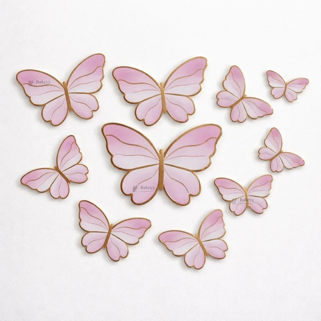 Golden-Embossed Blush Butterfly Toppers | Multiple Design Options Available | Premium Finish | Pack of 10 - Image 6