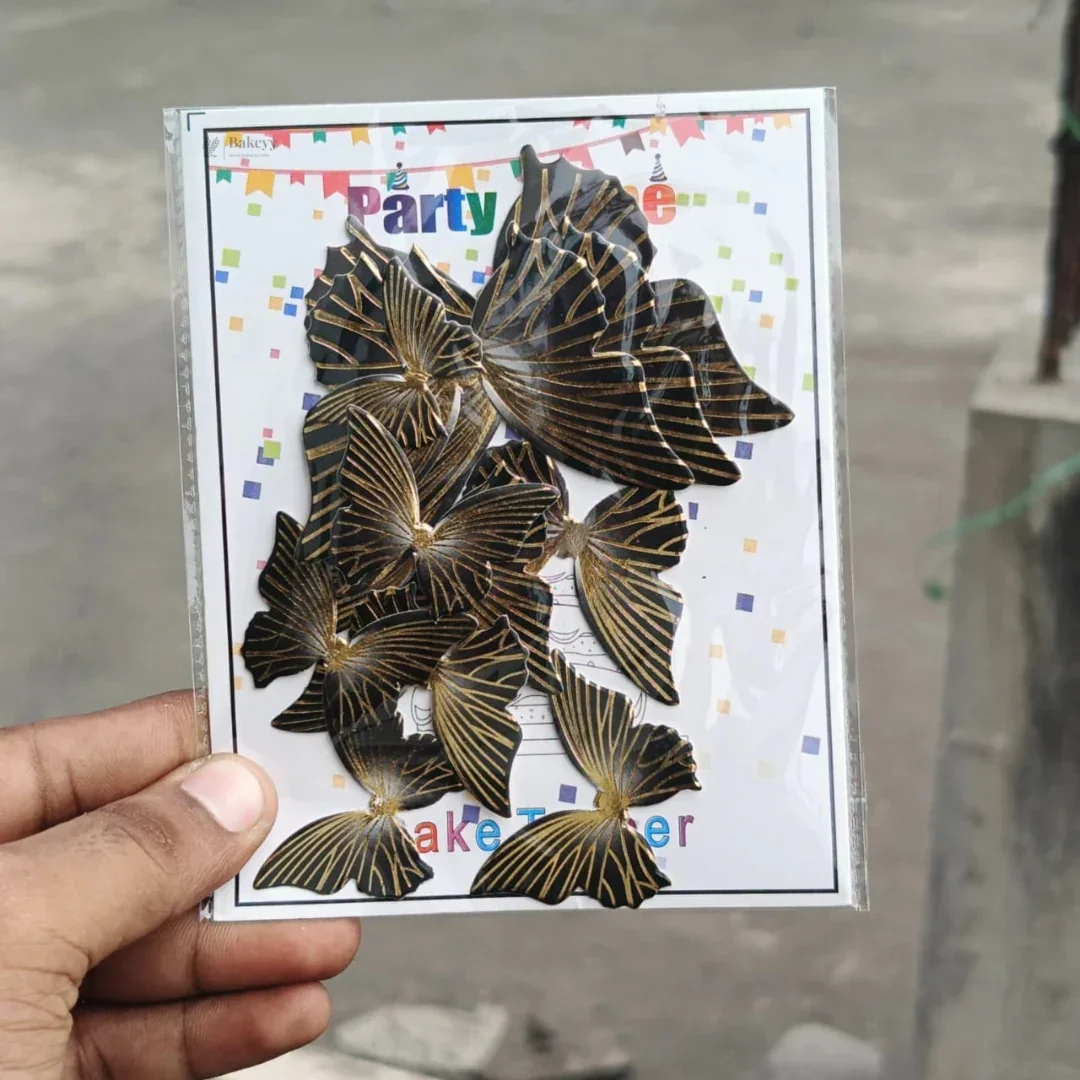 Gold-Embossed Vein Butterfly Toppers | Metallic Wing Line Detailing | Elegant Cake & Dessert Décor | Multiple Design Options Available | Pack of 10 - Image 3