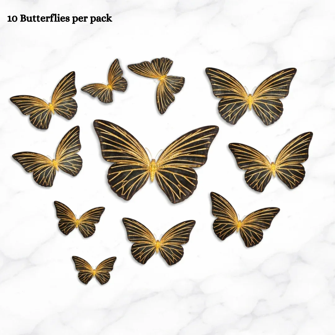 Gold-Embossed Vein Butterfly Toppers | Metallic Wing Line Detailing | Elegant Cake & Dessert Décor | Multiple Design Options Available | Pack of 10 - Image 8