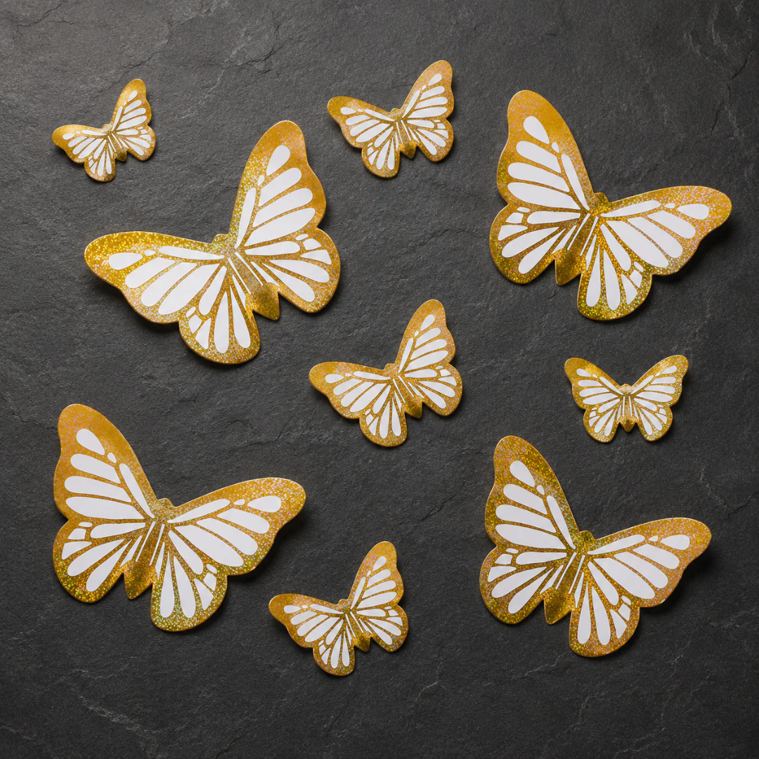 Golden Glitter Paper Butterfly Topper | Available in 3 Sizes | 10 Pcs | Pack of 1 - Image 10