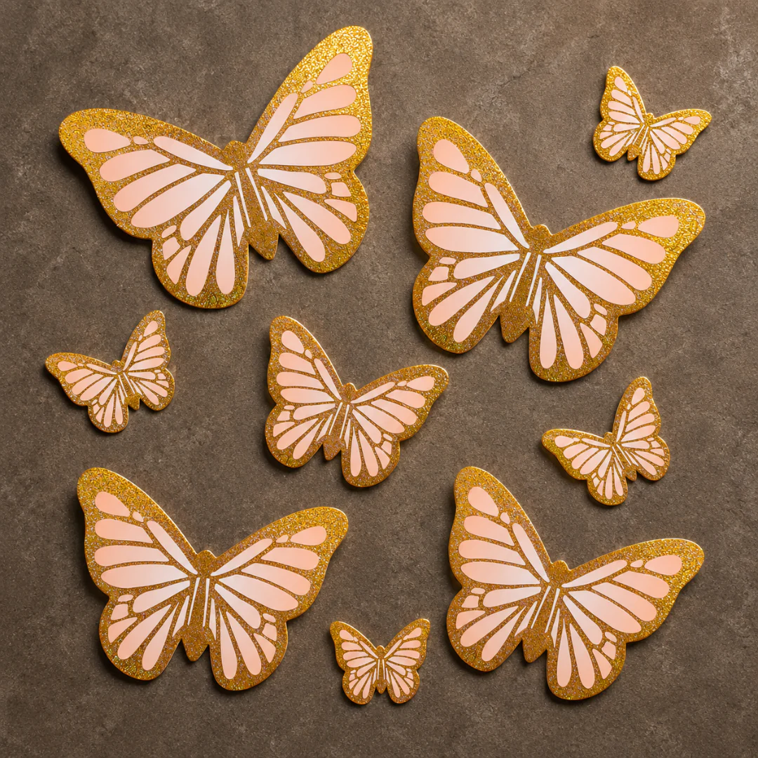 Golden Glitter Paper Butterfly Topper | Available in 3 Sizes | 10 Pcs | Pack of 1 - Image 4