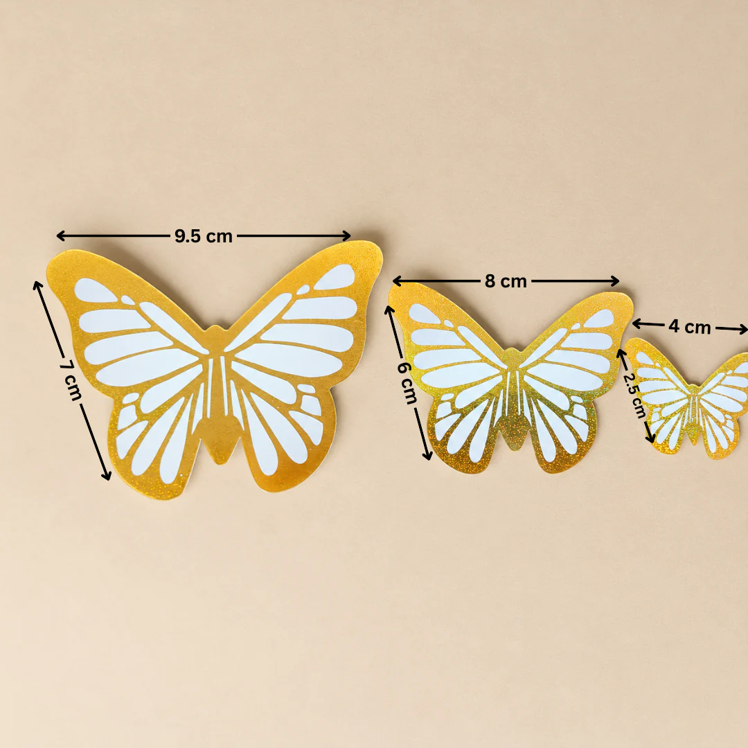 Golden Glitter Paper Butterfly Topper | Available in 3 Sizes | 10 Pcs | Pack of 1 - Image 5