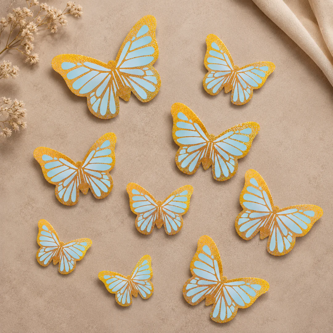 Golden Glitter Paper Butterfly Topper | Available in 3 Sizes | 10 Pcs | Pack of 1 - Image 7