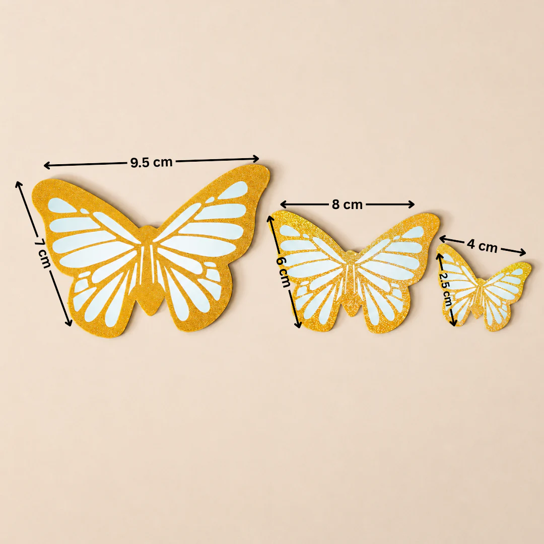 Golden Glitter Paper Butterfly Topper | Available in 3 Sizes | 10 Pcs | Pack of 1 - Image 8