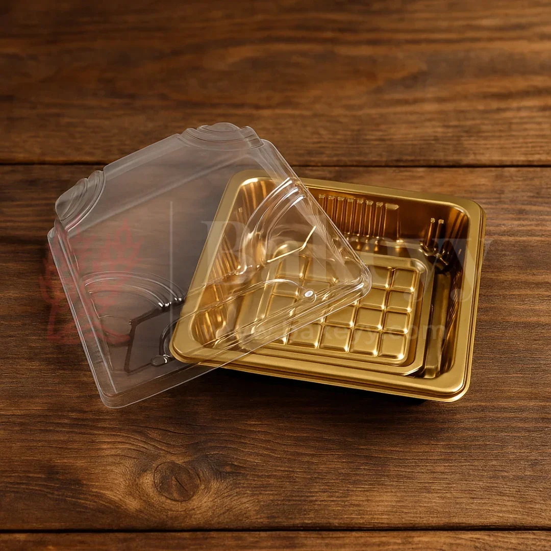 Golden Square PET Dessert Container with Gold and Black Base | Pack of 50 - Image 4