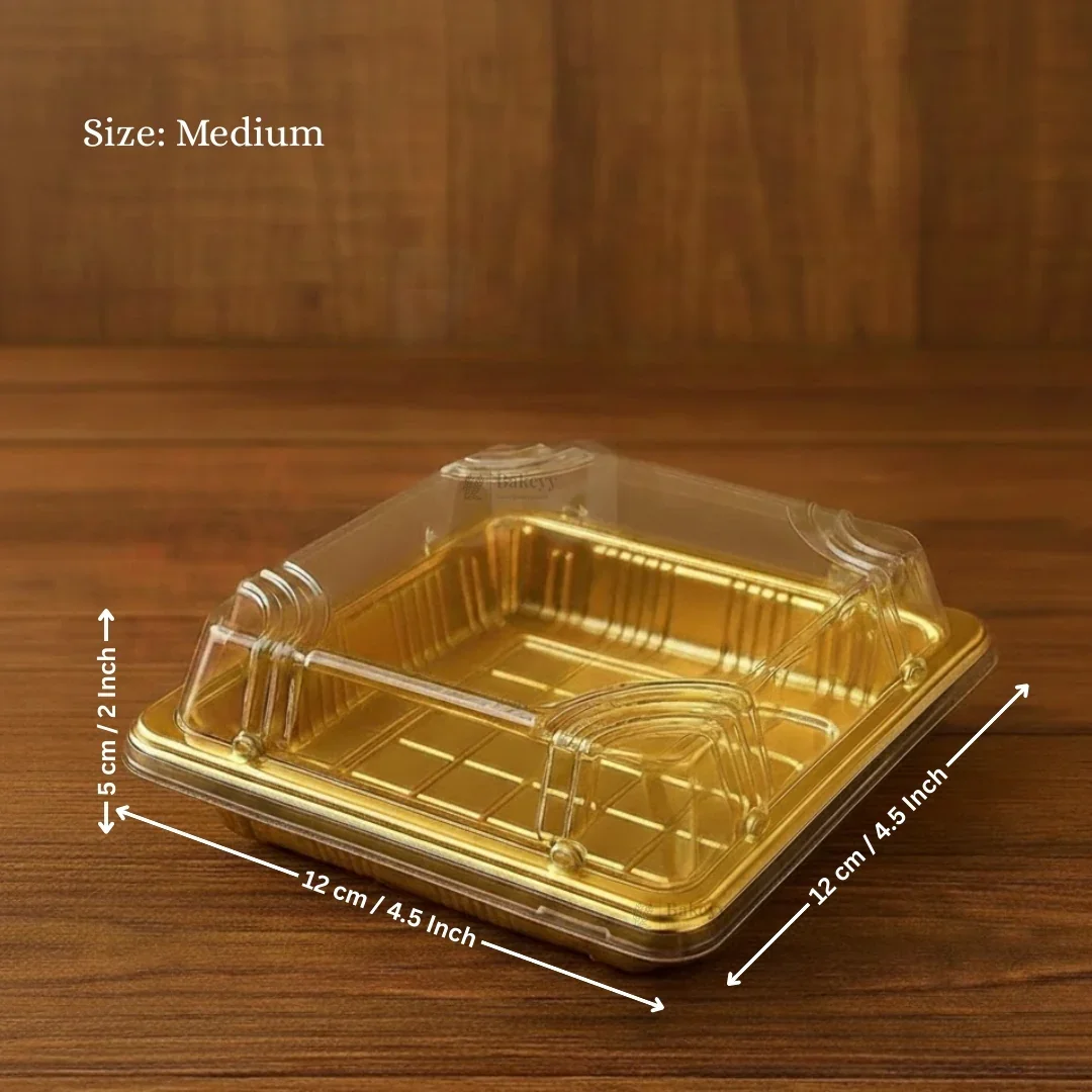 Golden Square PET Dessert Container with Gold and Black Base | Pack of 50 - Image 7