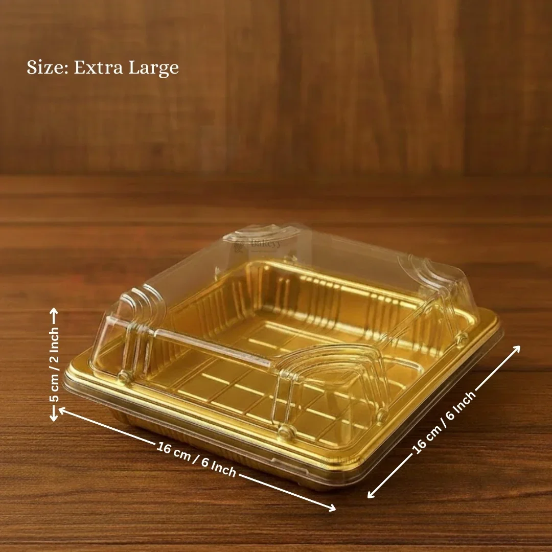 Golden Square PET Dessert Container with Gold and Black Base | Pack of 50 - Image 9