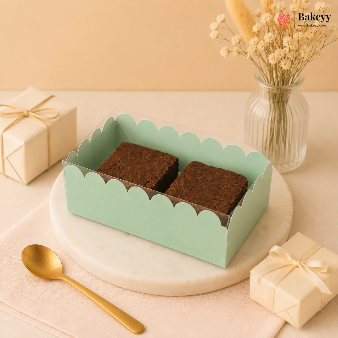 Green Color 2 Brownie Box With Transparent Lid | Pack of 10 - Image 3