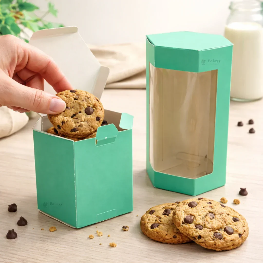 Green Color | Cookie Box with Window | Slim Paperboard Packaging Box | 2 Sizes Available | Pack of 25 - Image 2