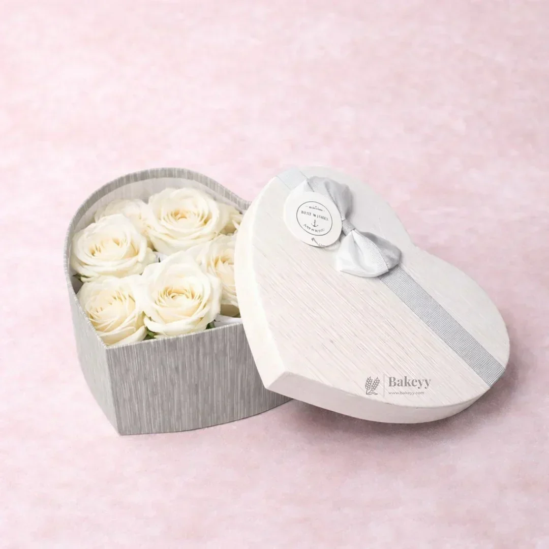 Grey And White Valentine Gift Box | Mixed Colour | Valentine Gift | Heart Shape Gift Box with Ribbon | Pack of 1 - Image 6