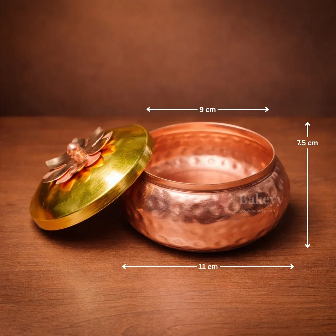 Hammered Copper Storage Containers with Floral Lid | Festive Décor and Gifting Jar | 3 Size Options | Pack of 1 - Image 3
