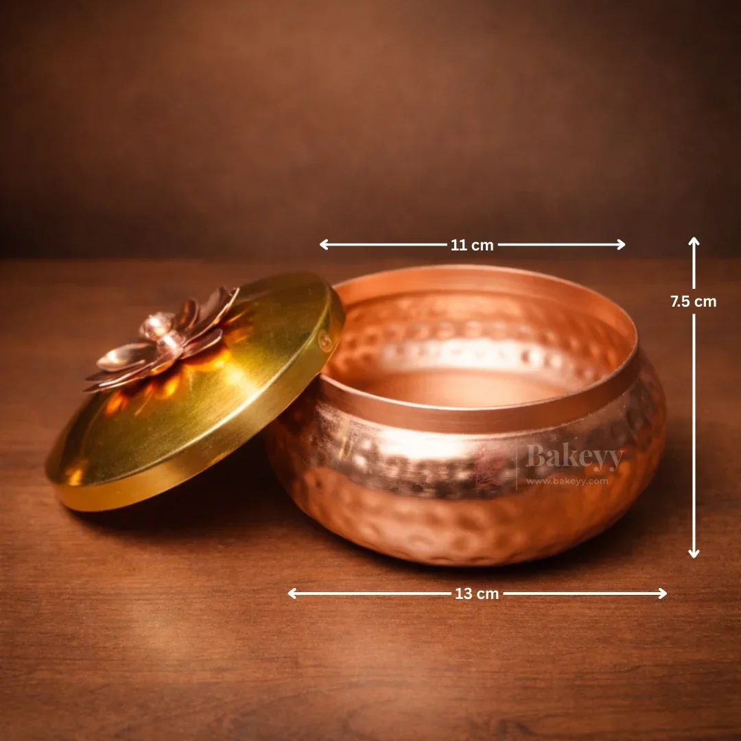 Hammered Copper Storage Containers with Floral Lid | Festive Décor and Gifting Jar | 3 Size Options | Pack of 1 - Image 4
