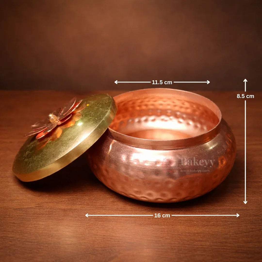 Hammered Copper Storage Containers with Floral Lid | Festive Décor and Gifting Jar | 3 Size Options | Pack of 1 - Image 5