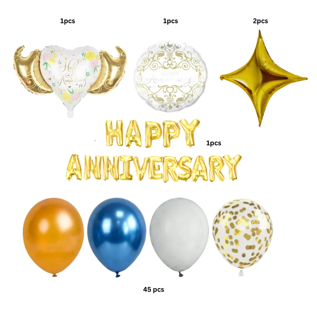 Happy Anniversary Balloon Decoration Kit | Blue Gold Theme | Party Decor Set | Pack of 1 - Image 2