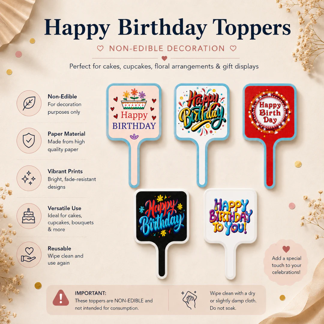 PopArt Happy Birthday Paper Cake Topper | Colorful Birthday Theme Decoration | 5 Designs | Pack of 100 - Image 5