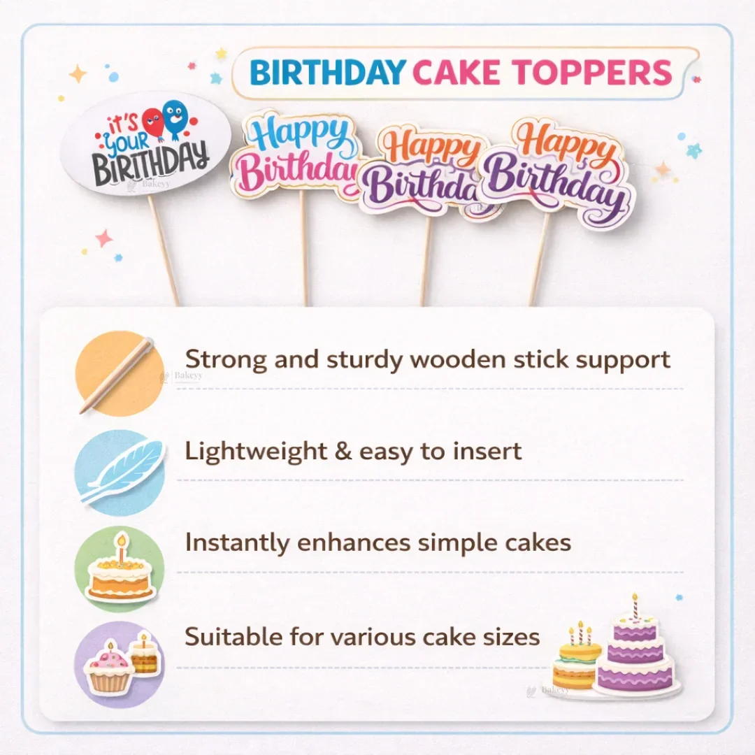 Happy Birthday Cake Toppers | Multiple Design Options with Wooden Stick | Pack of 50 - Image 2
