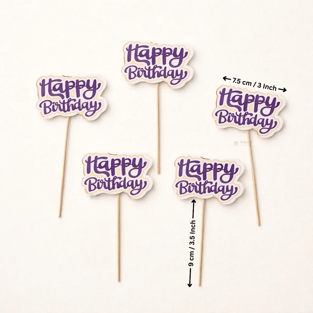 Happy Birthday Cake Toppers | Multiple Design Options with Wooden Stick | Pack of 50 - Image 3