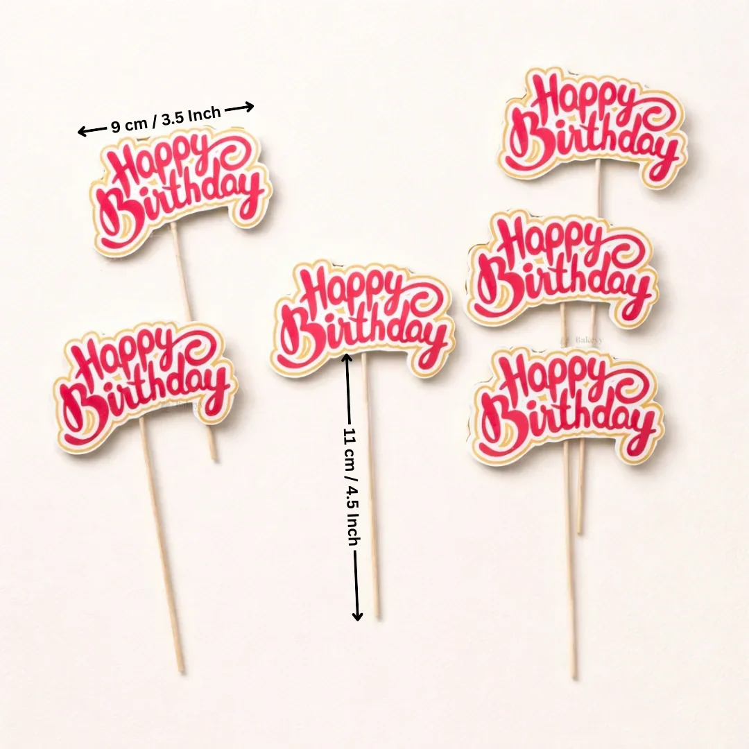 Happy Birthday Cake Toppers | Multiple Design Options with Wooden Stick | Pack of 50 - Image 4