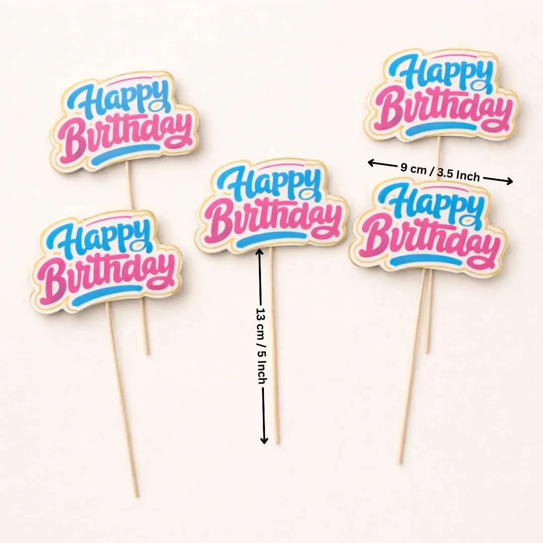 Happy Birthday Cake Toppers | Multiple Design Options with Wooden Stick | Pack of 50 - Image 5