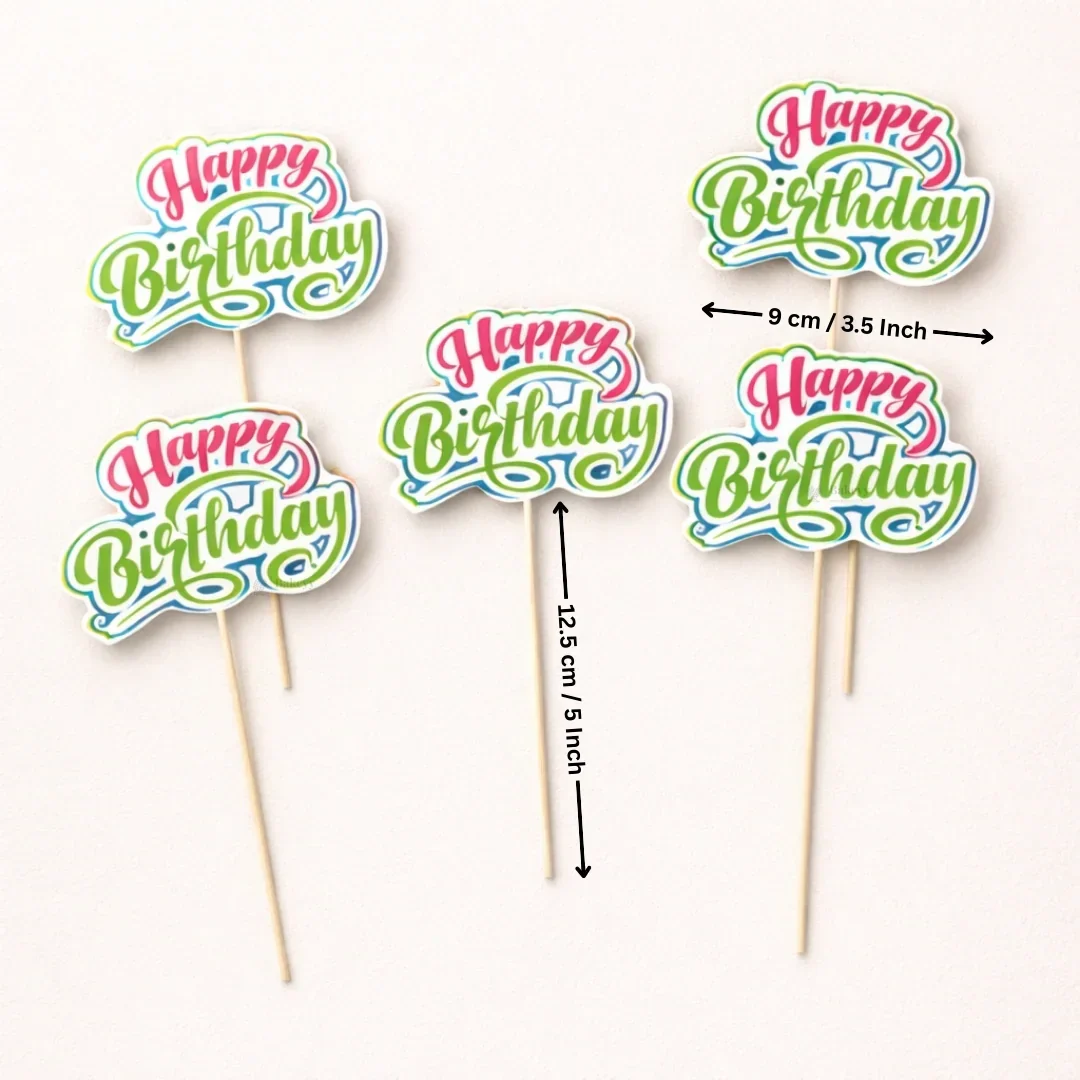 Happy Birthday Cake Toppers | Multiple Design Options with Wooden Stick | Pack of 50 - Image 6