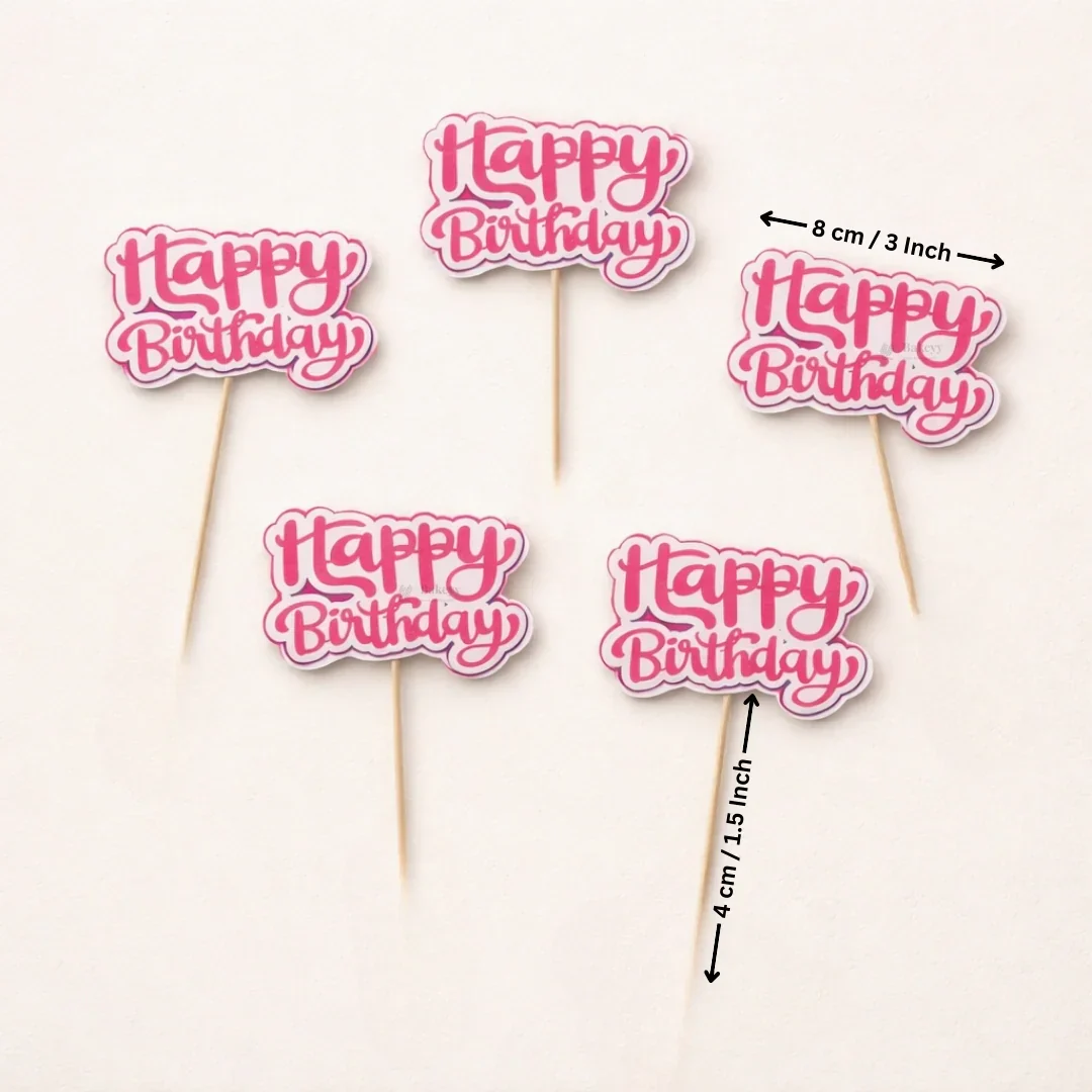 Happy Birthday Cake Toppers | Multiple Design Options with Wooden Stick | Pack of 50 - Image 7