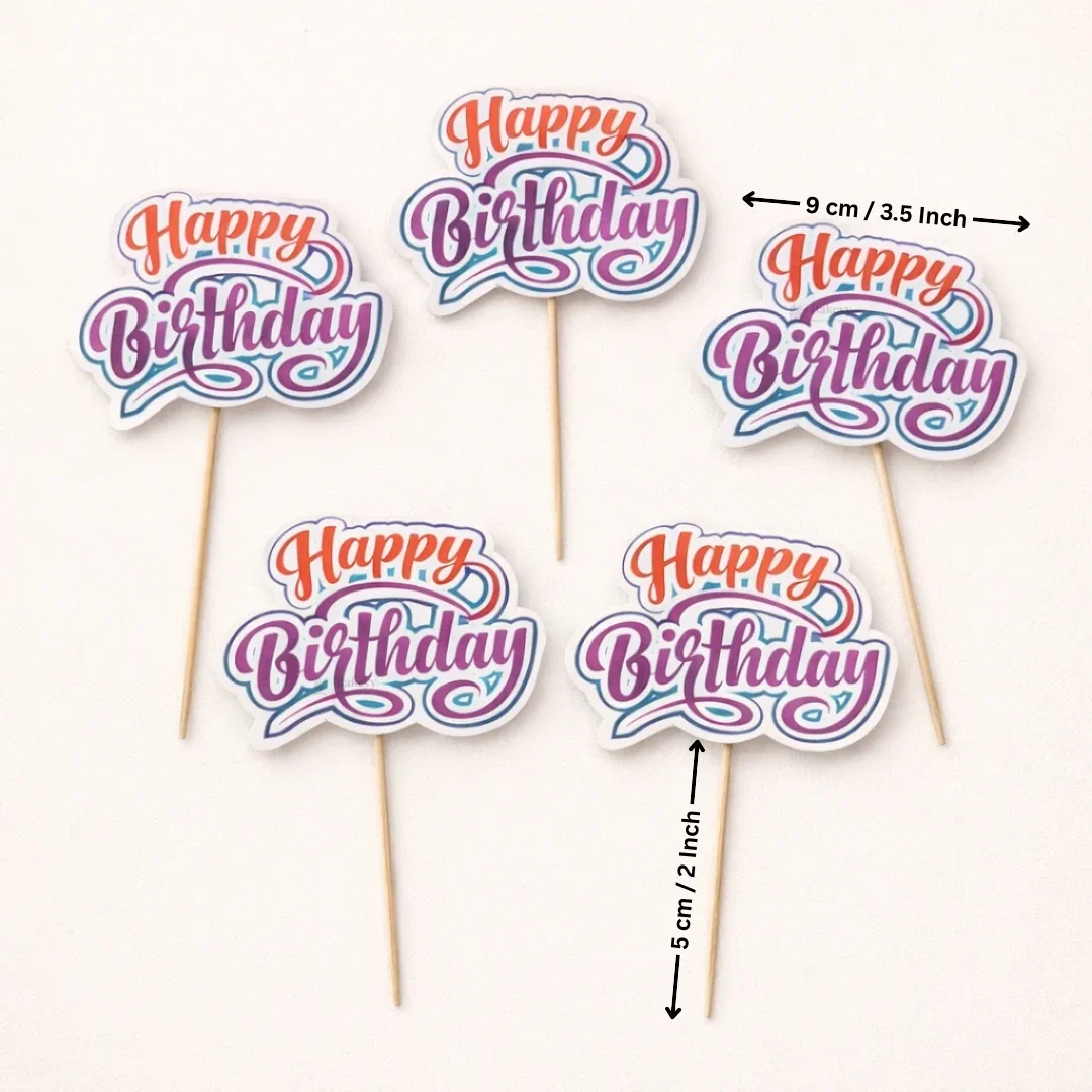 Happy Birthday Cake Toppers | Multiple Design Options with Wooden Stick | Pack of 50 - Image 8