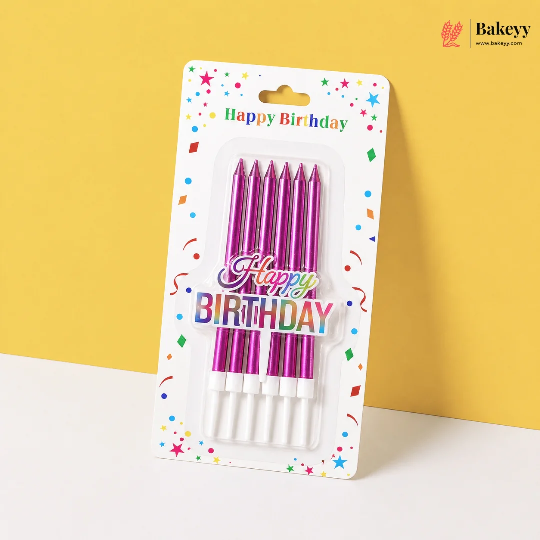 Happy Birthday Candle | Metallic Finish Candles with Topper | Pack of 6 - Image 4