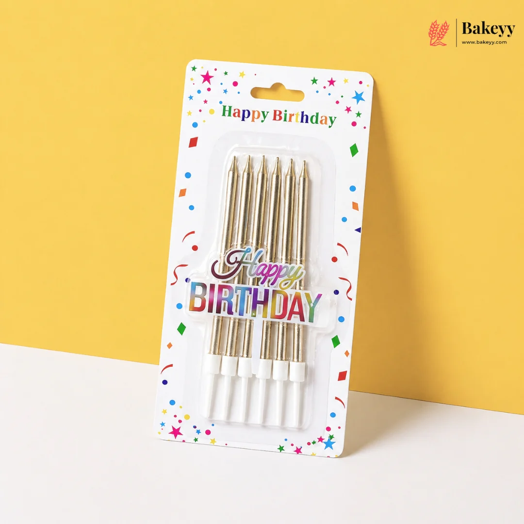 Happy Birthday Candle | Metallic Finish Candles with Topper | Pack of 6 - Image 7