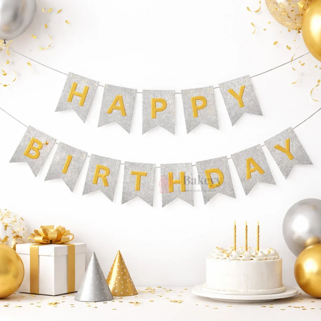 Happy Birthday Glitter Banner Decoration | Premium Party Bunting Set | Pack of 1 - Image 2