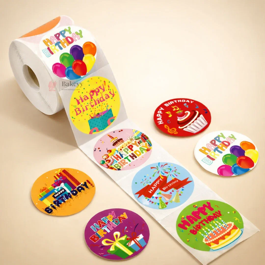 Happy Birthday Stickers Roll | 500 Pcs | Pack of 1