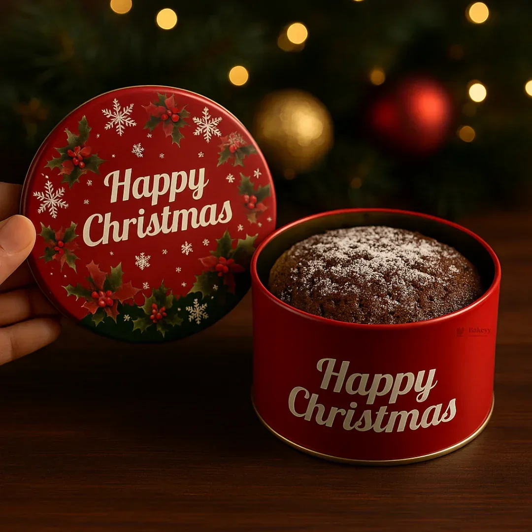 Happy Christmas Gift Plum Cake Tin Box | 250 g | Pack of 6 - Image 3